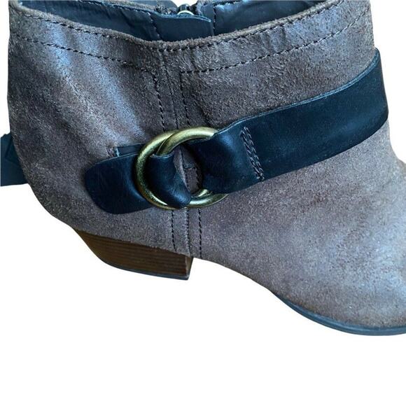 Franco Sarto Bootie Women's Brown Gabie Buckle Faux Suede Zip Heel Shoe SZ 8.5 - Picture 4 of 9